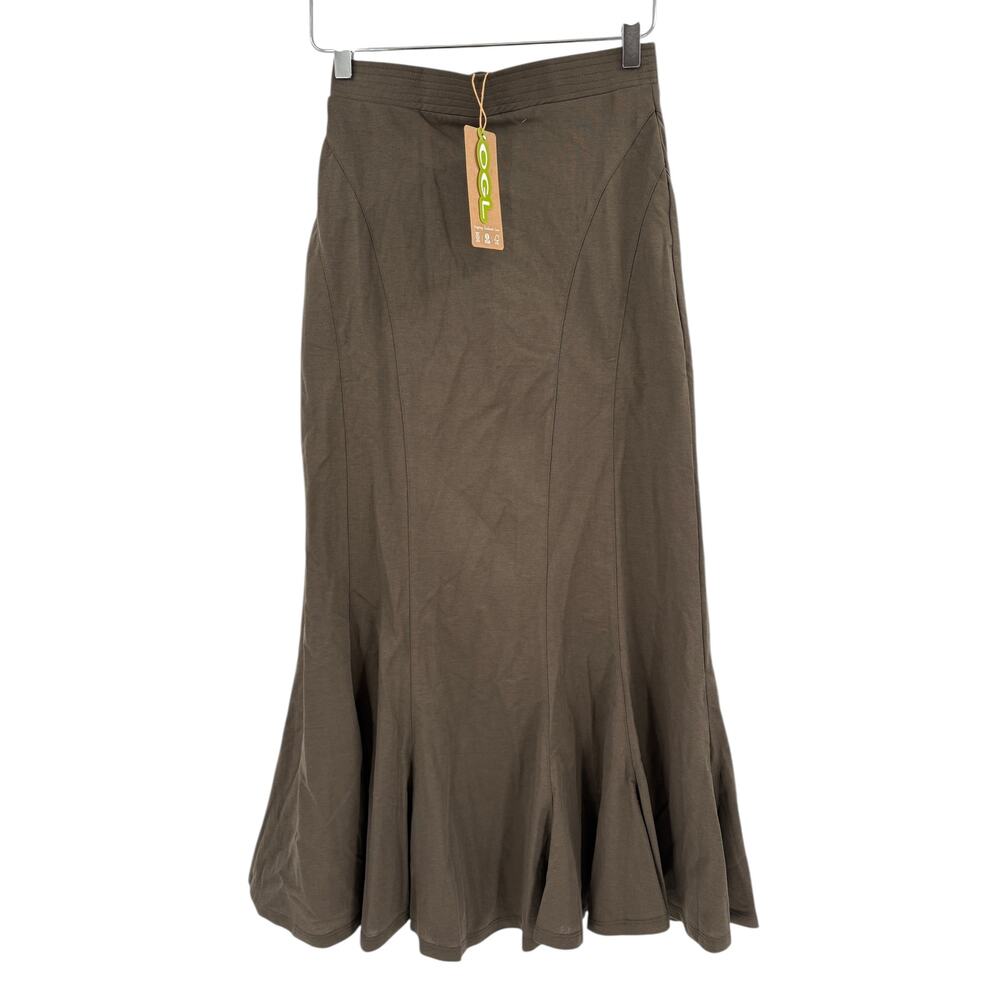 OGL Skirt Size XS Cotton Linen Wrinkle-resistant Pull-on Midi Skirt Wenge Brown - Picture 5 of 12
